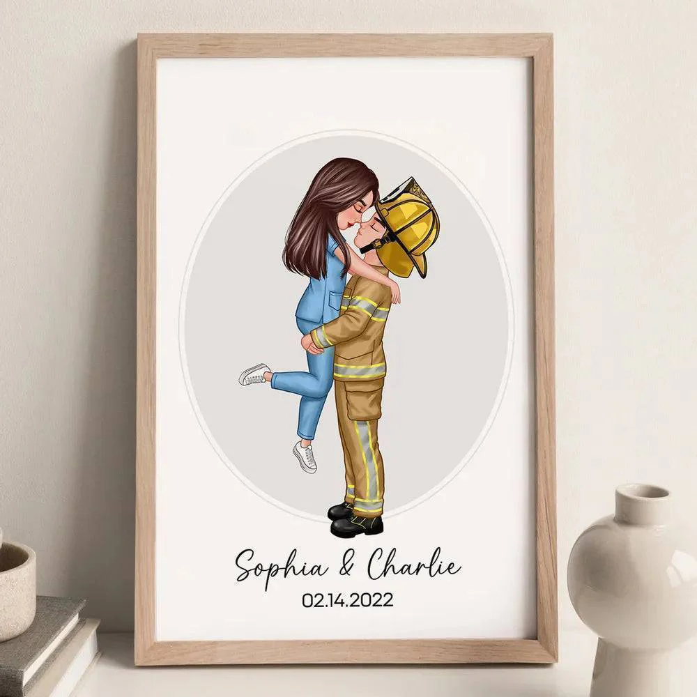 Love in Every Profession - Personalized Couple Portrait Poster for Valentine's & Anniversaries - Perfect for Firefighters, Nurses, Police Officers - Image 3
