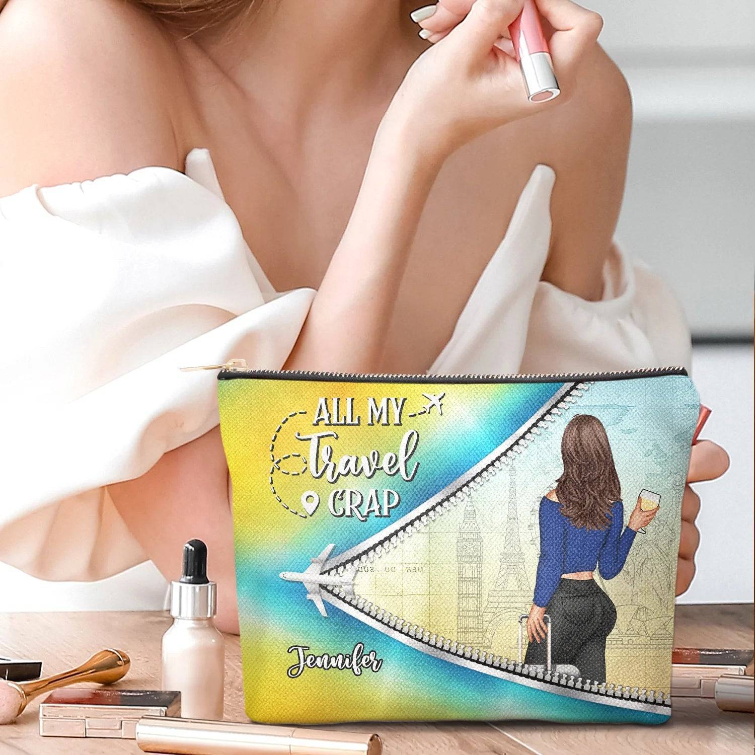 All My Travel Crap - Ultimate Gift For Traveling Lovers, Travelers, Women - Personalized Cosmetic Bag - Image 2