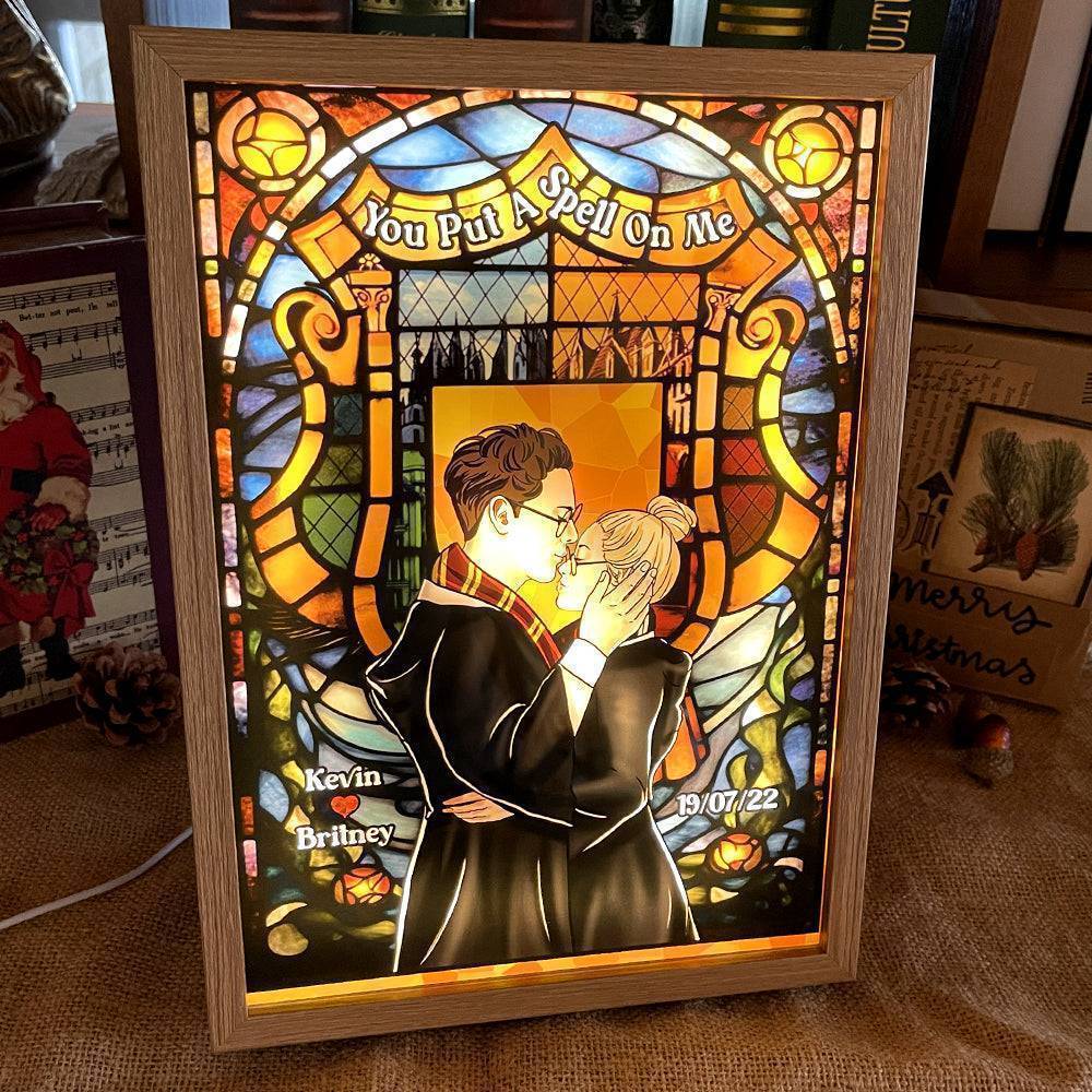 Wooden Frame Light Box Personalized Romantic Spellbound Couple Kiss Warm Glow Decor A Unique Creative Gift For Your Partner