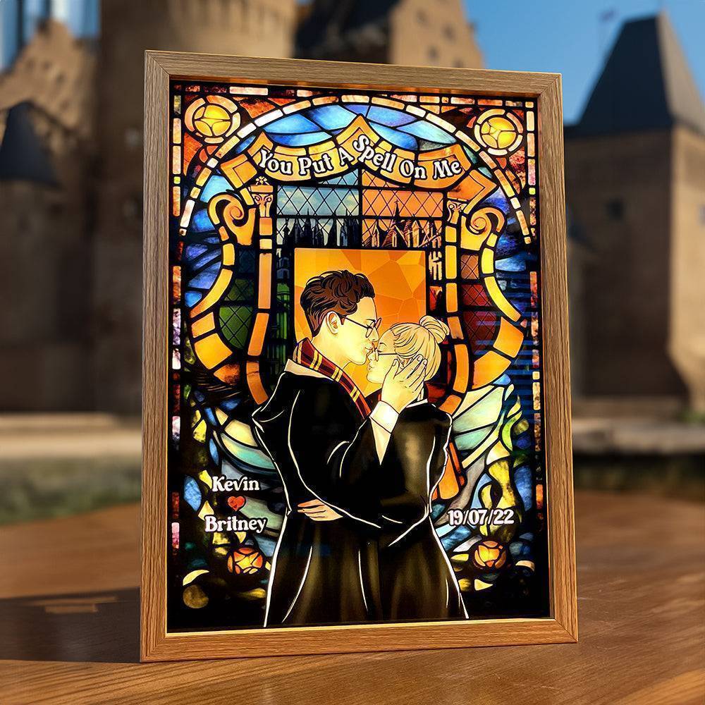 Wooden Frame Light Box Personalized Romantic Spellbound Couple Kiss Warm Glow Decor A Unique Creative Gift For Your Partner - Image 3