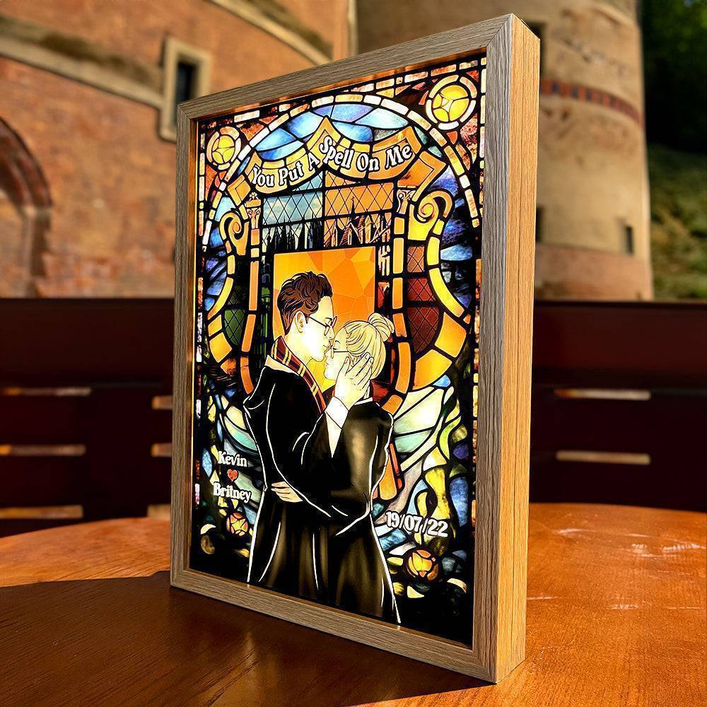 Wooden Frame Light Box Personalized Romantic Spellbound Couple Kiss Warm Glow Decor A Unique Creative Gift For Your Partner - Image 4