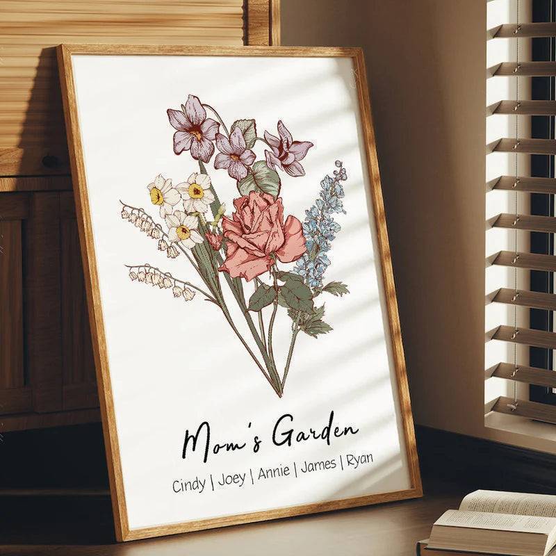 Family Blossoms - Custom Birth Flower & Names Artwork - Personalized Canvas or Poster for Your Home - Image 2
