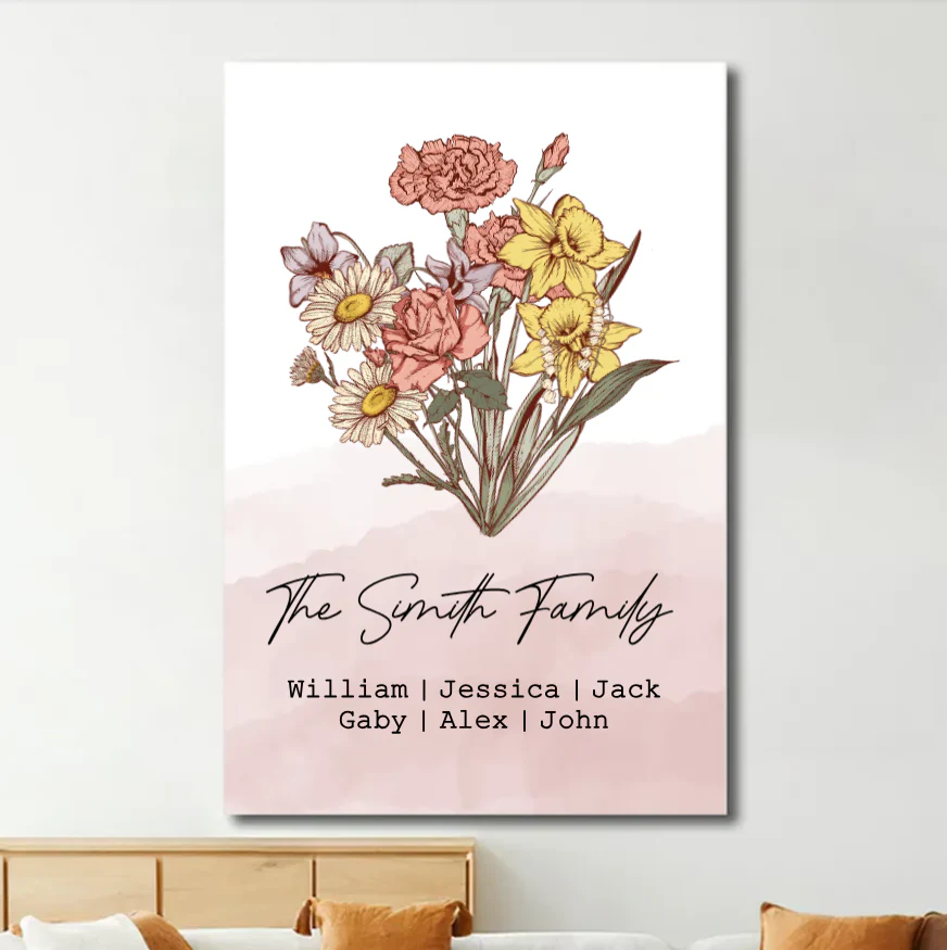 Family Blossoms - Custom Birth Flower & Names Artwork - Personalized Canvas or Poster for Your Home - Image 4