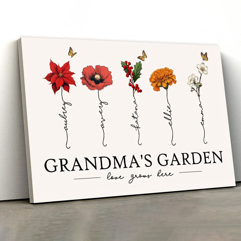 Grandma's Garden Love Grows Here Beautiful Birth Month Flower Gift For Grandma Mom Personalized Poster or Canvas, Keychain, Plaque, Wallet Card, Pillow - Image 3