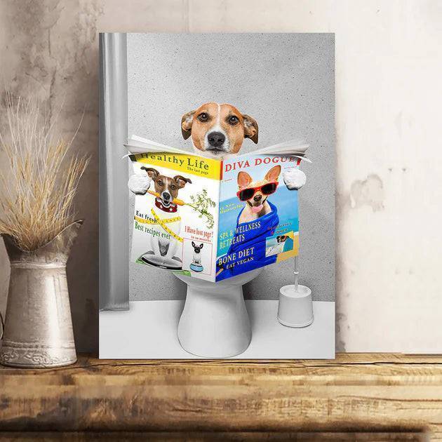 Custom Photo Dog Cat Read Newspaper In Toilet Poster or Canvas - Image 3