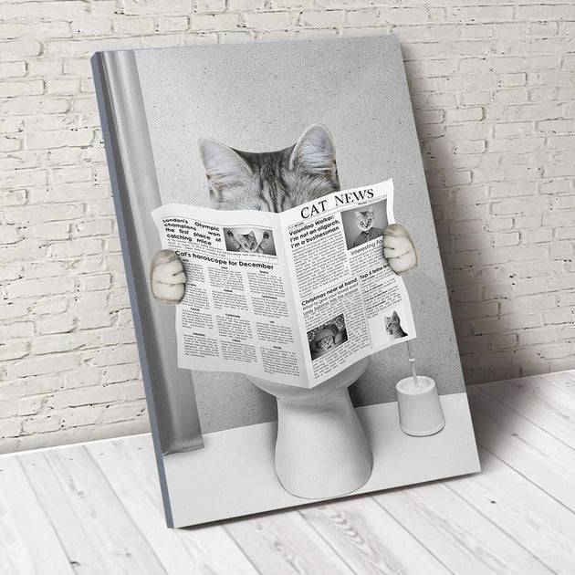 Custom Photo Dog Cat Read Newspaper In Toilet Poster or Canvas - Image 4