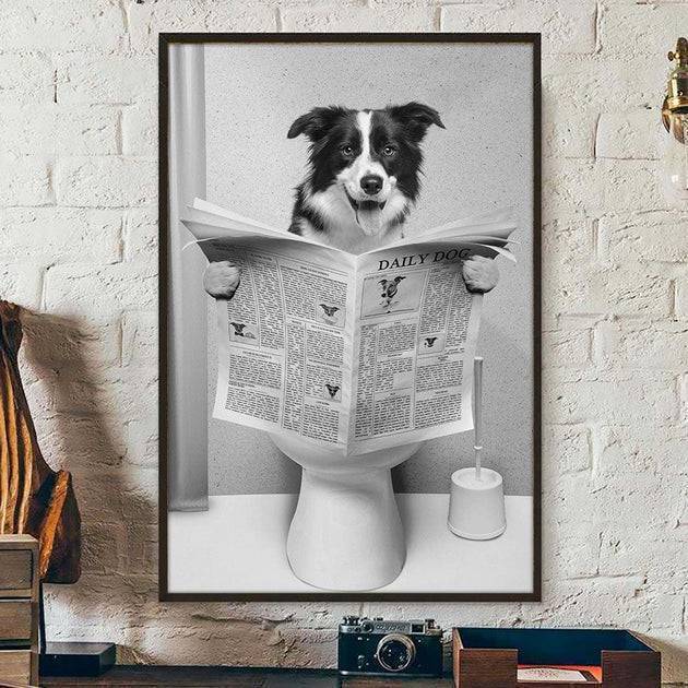 Custom Photo Dog Cat Read Newspaper In Toilet Poster or Canvas - Image 5