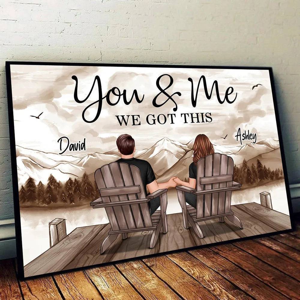 Retro Vintage Back View Couple Sitting Mountain Landscape Personalized Horizontal Poster or Canvas - Image 2
