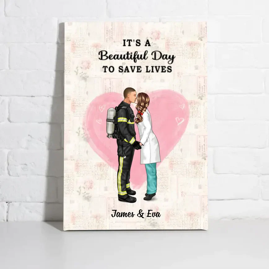Together We Make The Best Team - Personalized Canvas, Couple Portrait, Firefighter, EMS, Nurse, Police Officer, Military Couples - Image 3