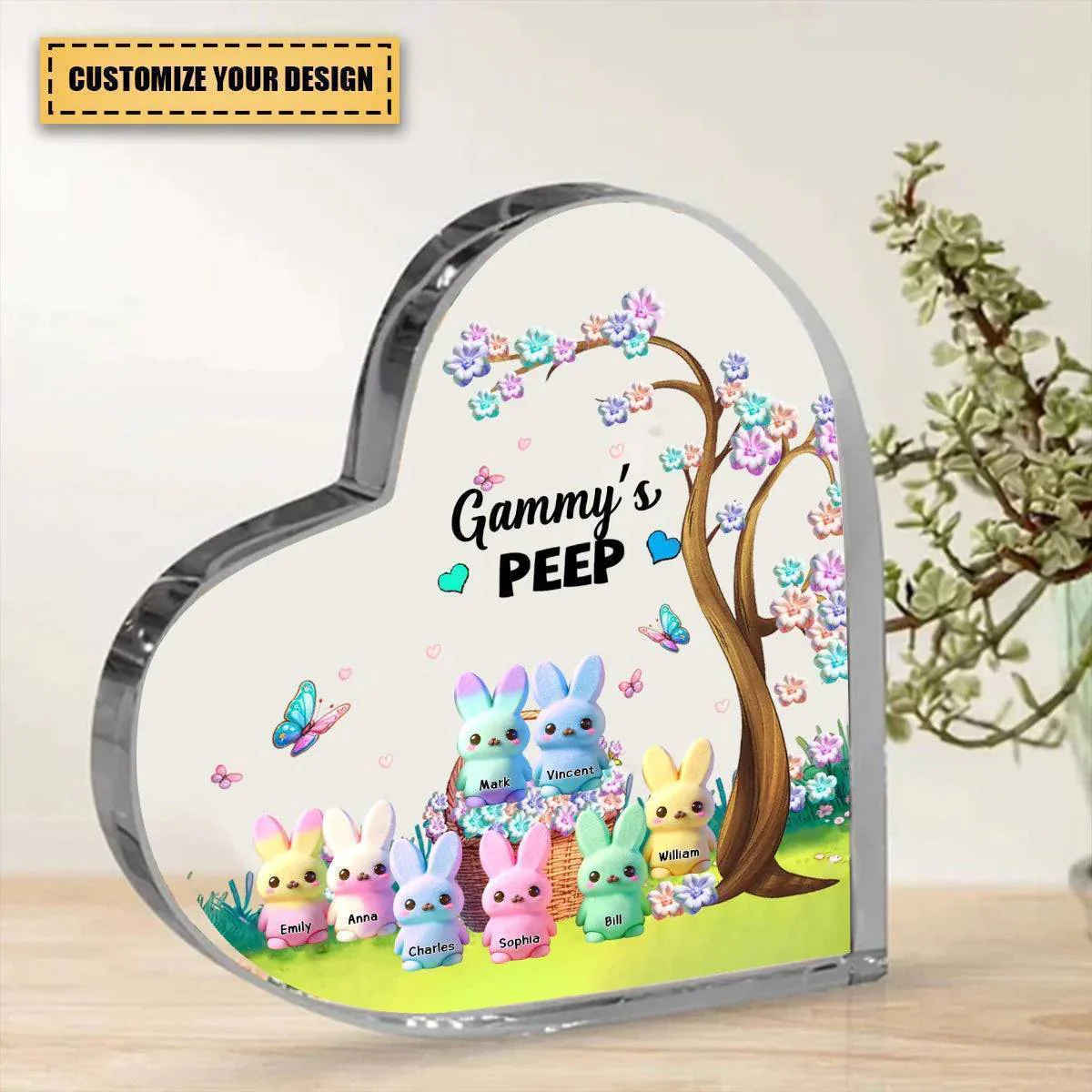 Grandma's Marshmallow Rabbit- Personalized Custom Heart-Shaped Acrylic Plaque - Image 2