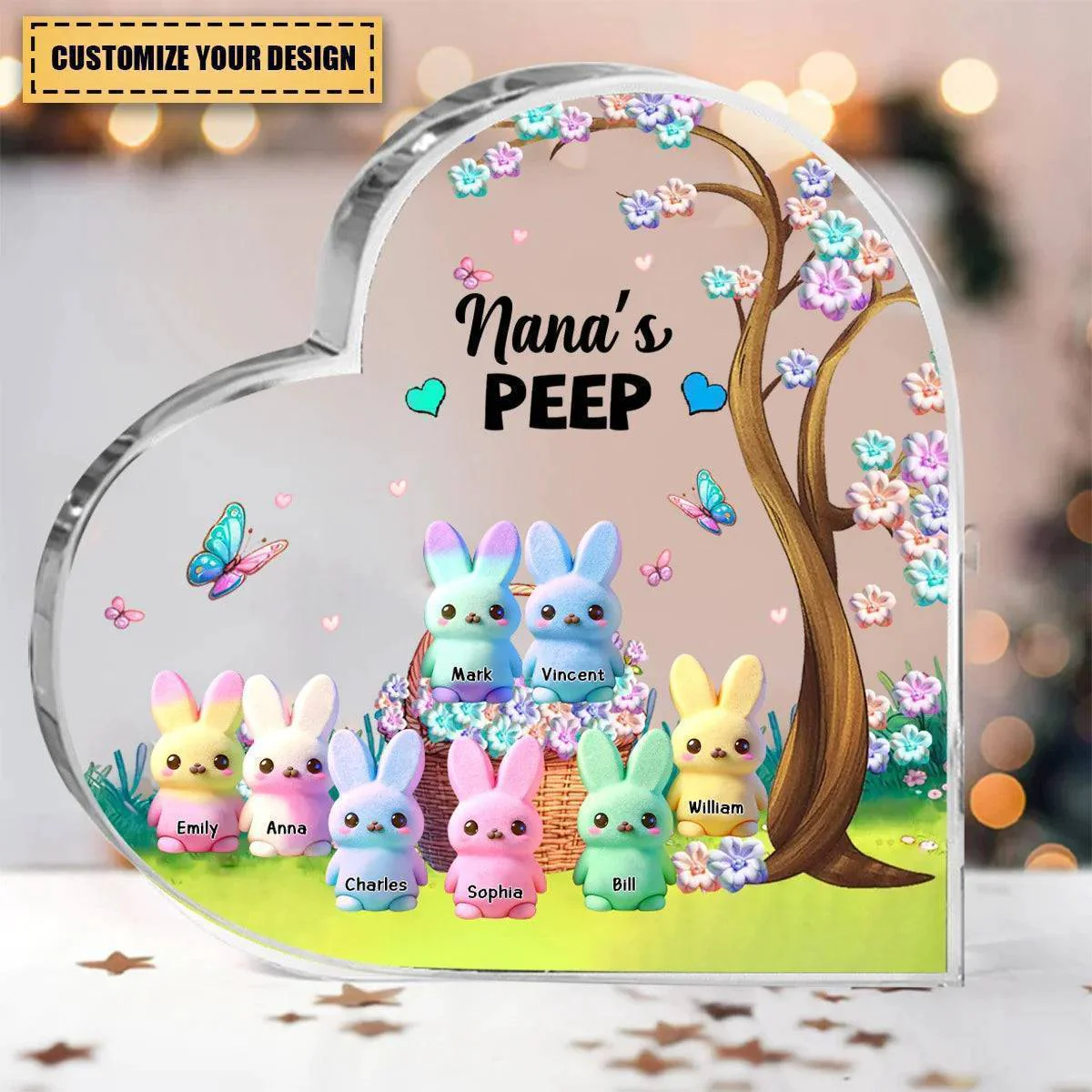 Grandma's Marshmallow Rabbit- Personalized Custom Heart-Shaped Acrylic Plaque - Image 3
