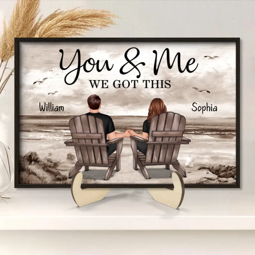 You & Me We Got This Custom Wooden Plaque with Seaside Couple Illustration, Romantic Wall Decor and Unique Anniversary Gift