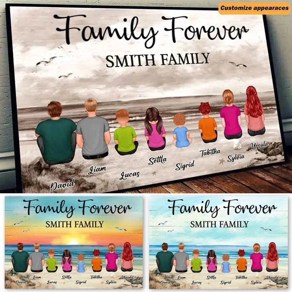 Retro Vintage Family Sitting Beach Landscape Personalized Horizontal Poster or Canvas - Image 3
