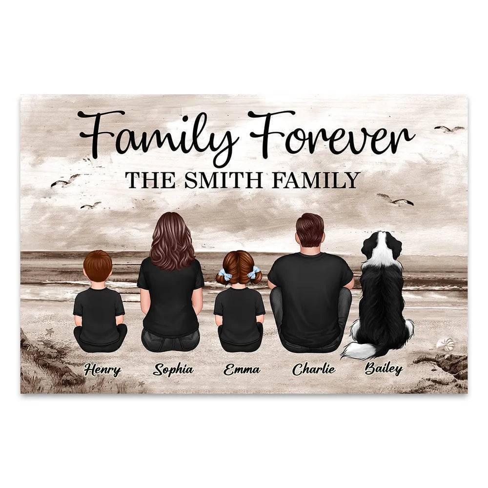 Family Forever Beach Design - Personalized Poster, Keychain, Wallet Card, and Pillow, Unique Gift - Image 2