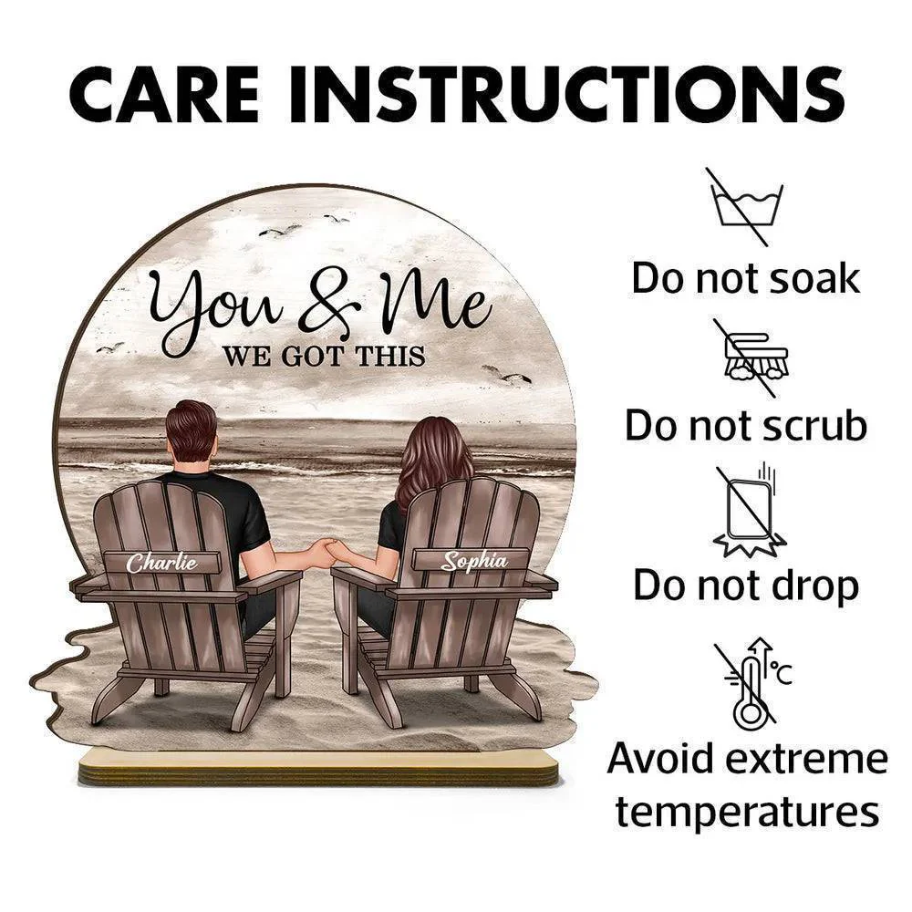 You & Me We Got This Couple Back View Sitting At Beach Landscape Personalized Standing Wooden Plaque - Image 8