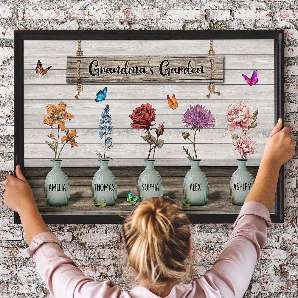 Grandma‘s Garden Birth Month Flowers Pots Personalized Horizontal Poster, Mother's Day Gift For Grandma, Mom, Auntie - Image 3