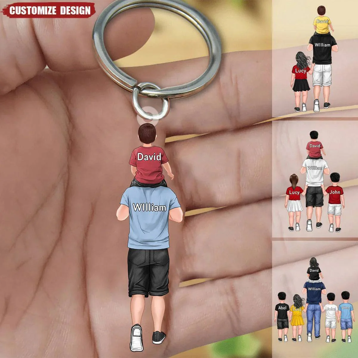 Personalized Dad/Grandpa/Mom/Nana With Kids Acrylic Keychain - Image 5