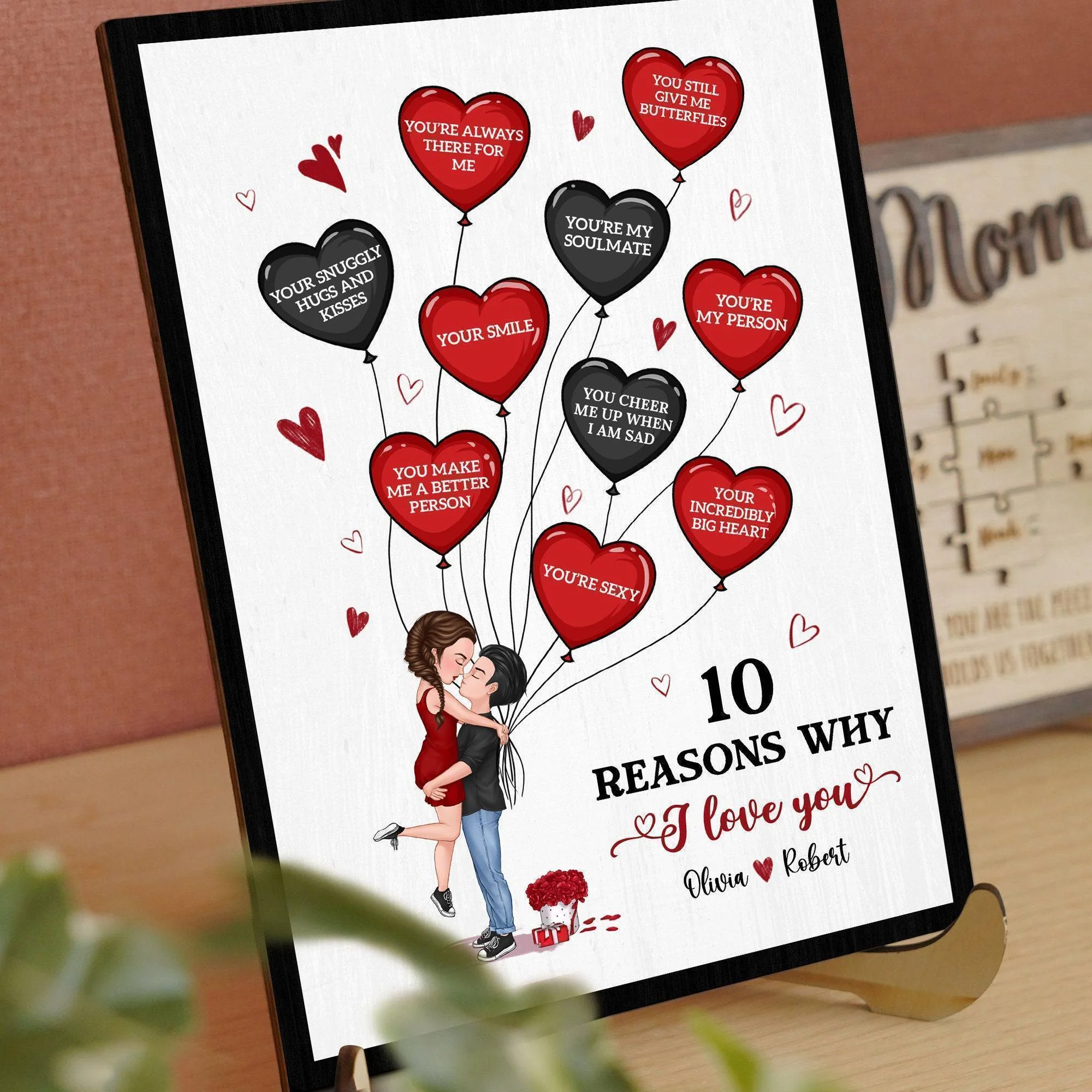 Personalized 2-Layered Wooden Plaque With Stand - Gift for Couples - 10 Reasons Why I Love You (RB) - Image 5