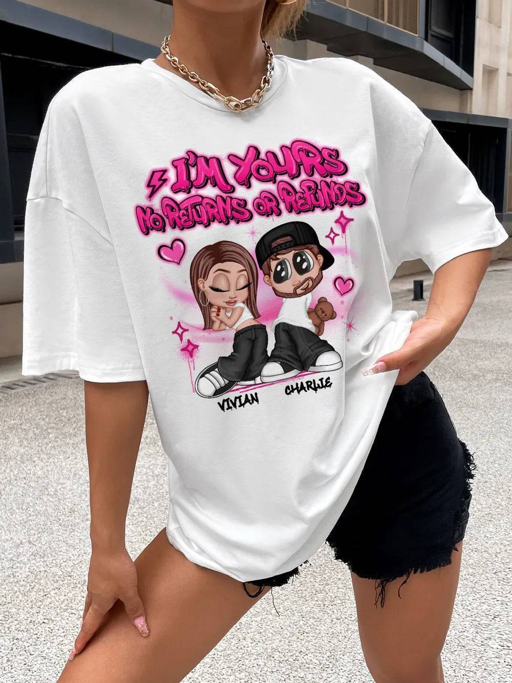 Y2K Couple Airbrushed Personalized Shirt, Gift For Him Gift For Her - Image 7