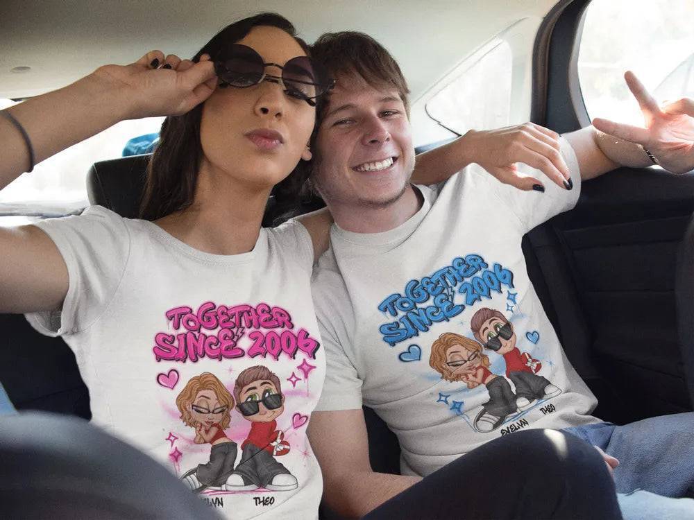 Y2K Couple Airbrushed Personalized Shirt, Gift For Him Gift For Her - Image 8