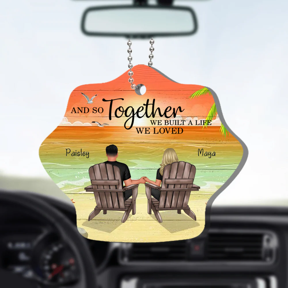 Personalized Vintage Beach Couple Car Ornament - Custom Anniversary Gift