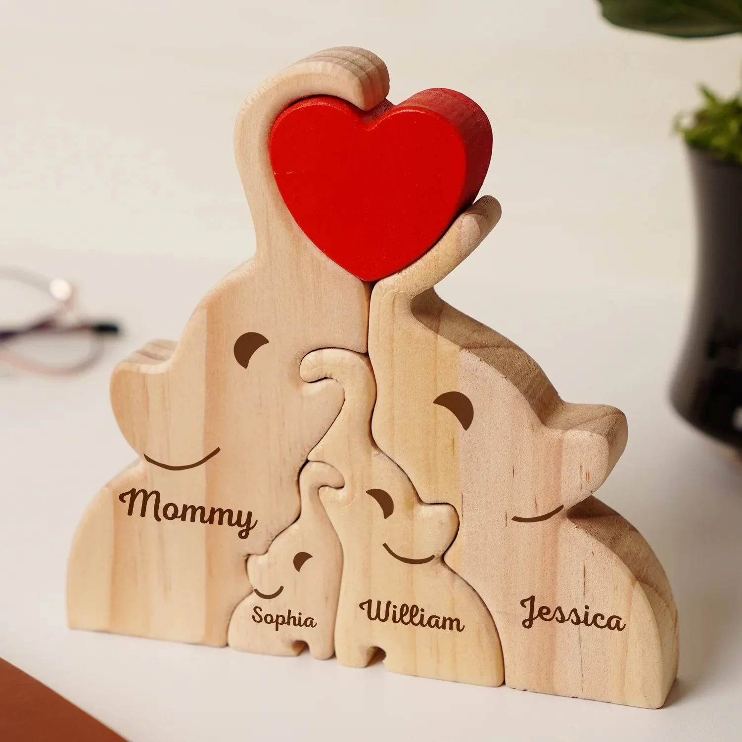 Love Elephant Family - Gift For Mother, Father, Family - Personalized Custom Shaped Wooden Puzzle - Image 3