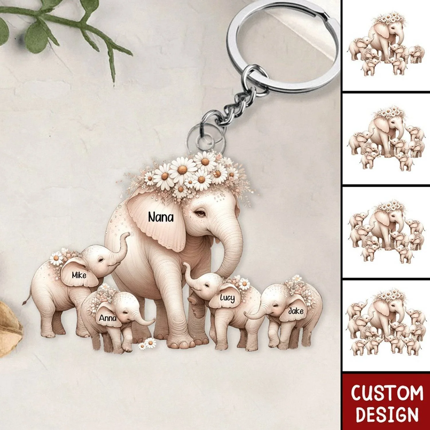 Tender Elephant Family Personalized Acrylic Keychain, Ornament, Poster/Canvas and more – A Heartfelt Gift for Mothers or Grandmothers - Image 4