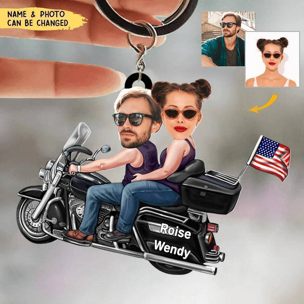 Custom Biker Couple Face Keychain, Gift For Couple, Valentine's Gift, Biker Gift - Image 3