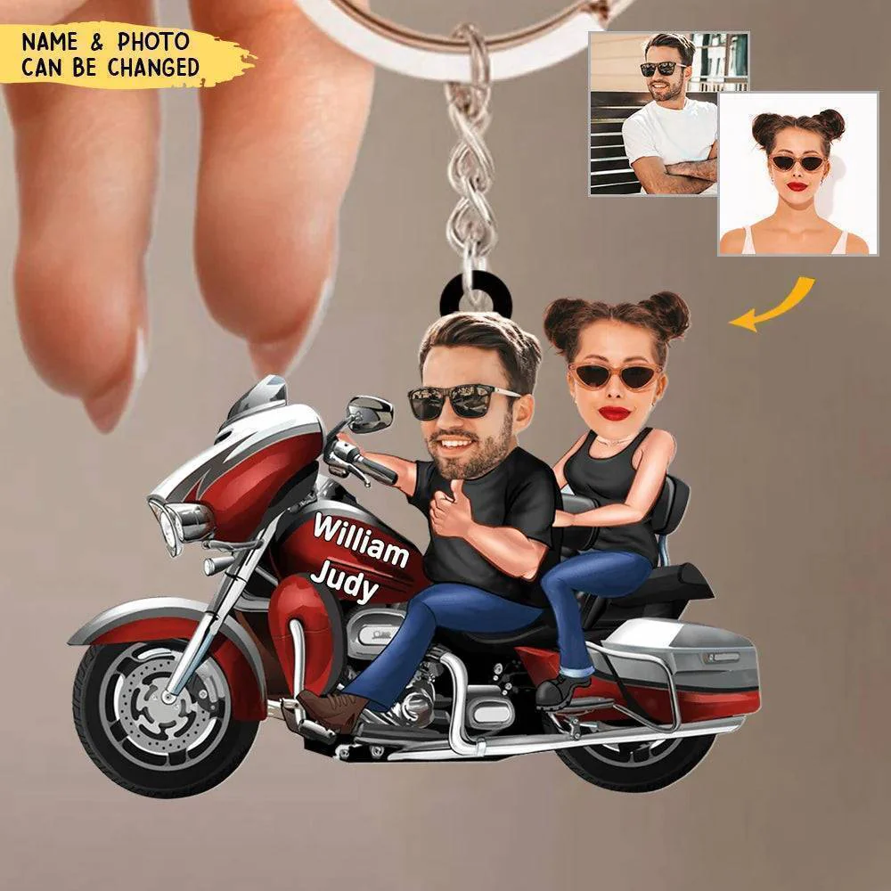 Custom Biker Couple Face Keychain, Gift For Couple, Valentine's Gift, Biker Gift - Image 5