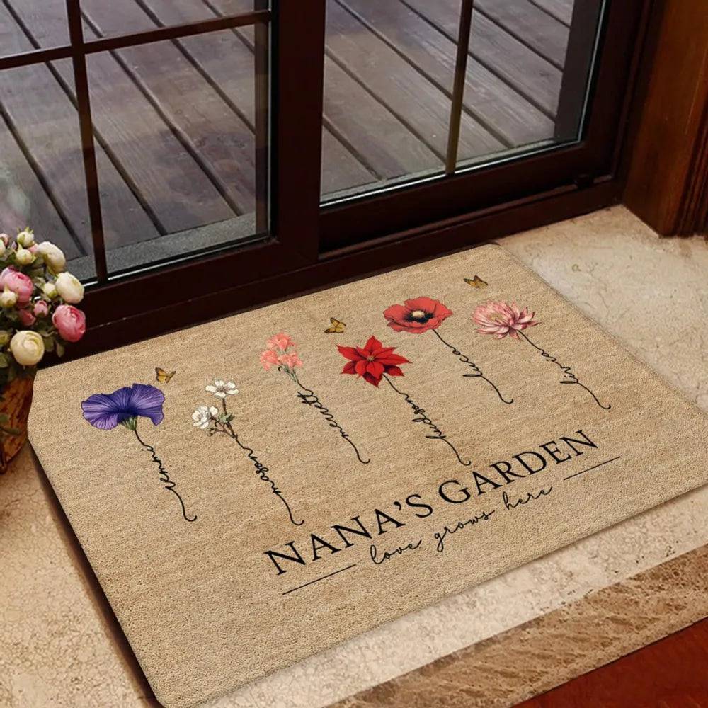 Grandma‘s Garden Love Grows Here Vintage Birth Flowers Swirl Name Personalized Doormat, Mother's Day Gift, Gift For Her, Mom, Grandma - Image 7