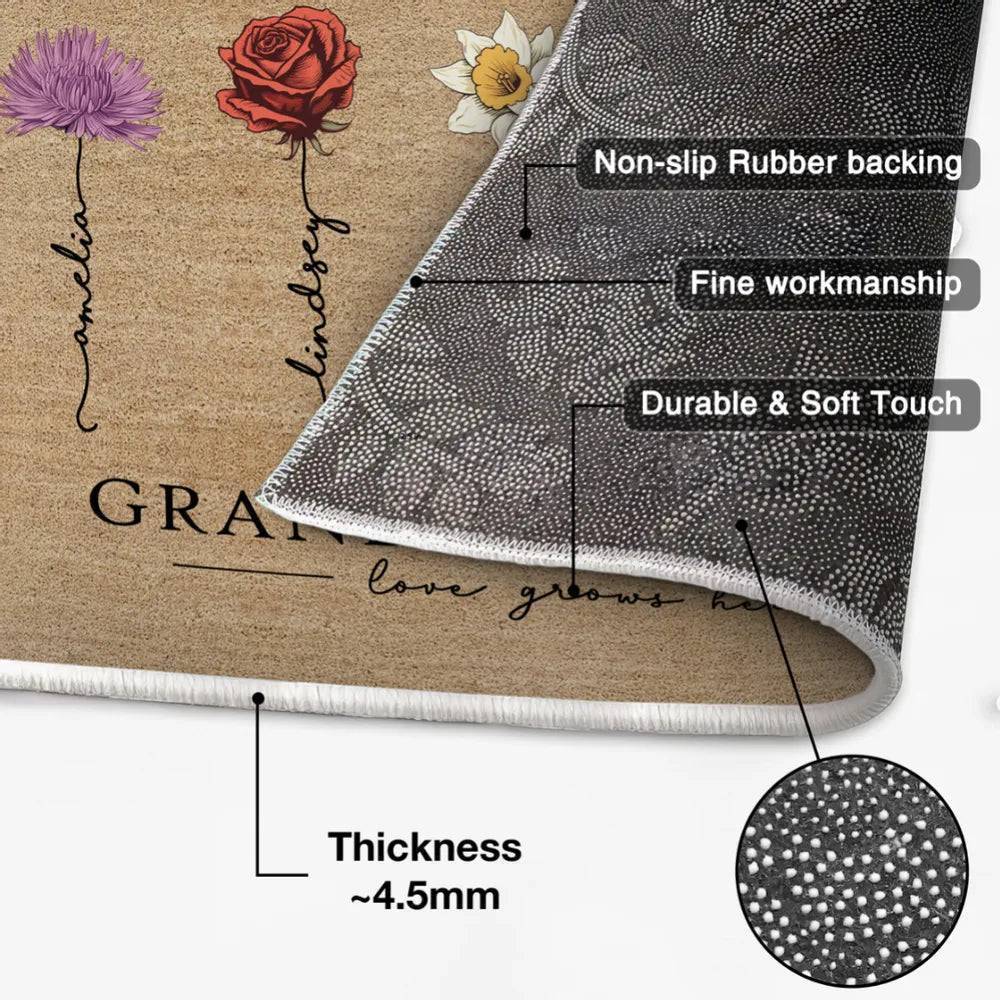 Grandma‘s Garden Love Grows Here Vintage Birth Flowers Swirl Name Personalized Doormat, Mother's Day Gift, Gift For Her, Mom, Grandma - Image 9