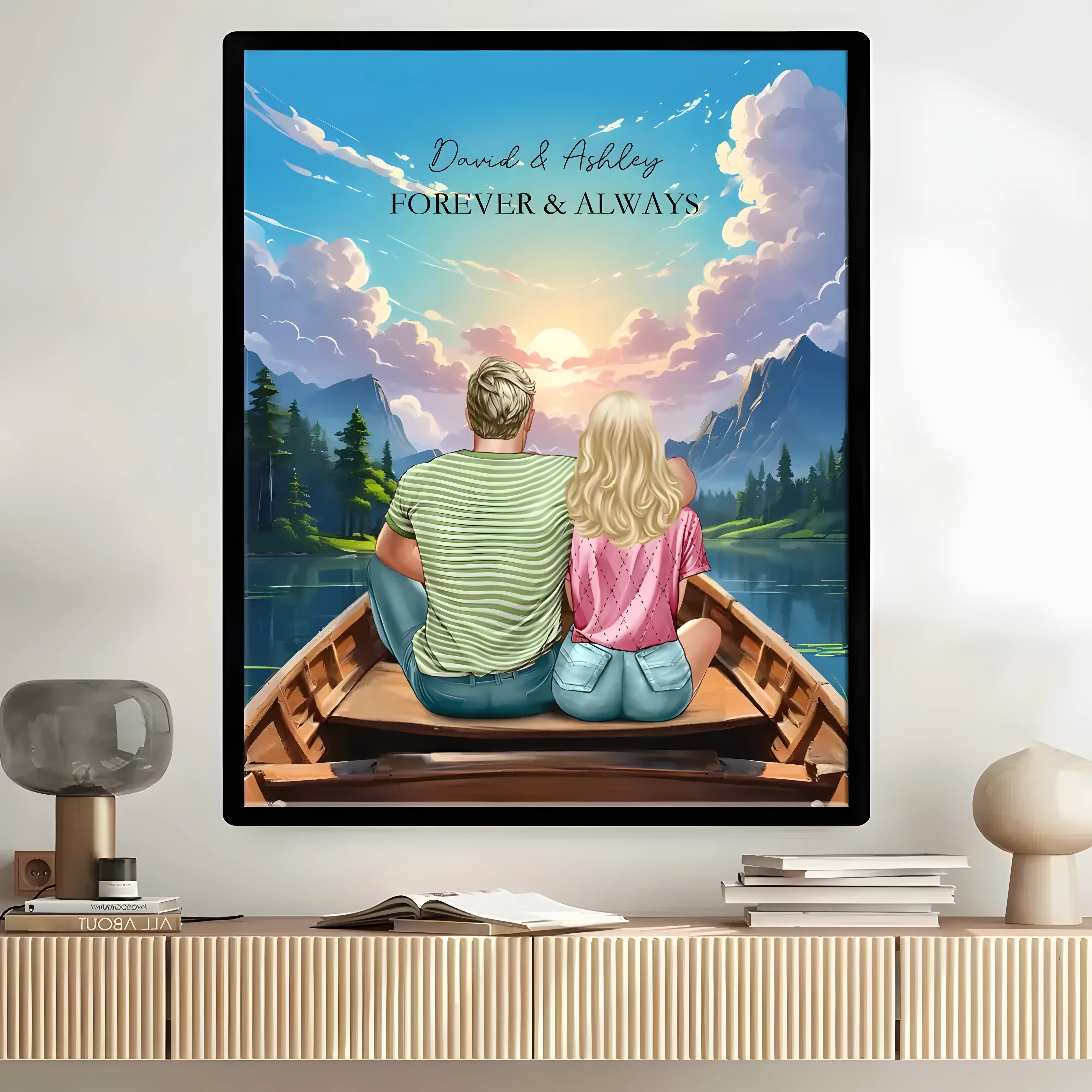 Together Always - Personalized Sunset Dock Scene Poster or Canvas - The Eternal Gift for Couples