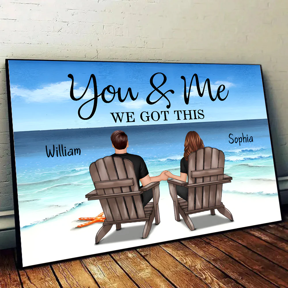 Seaside Memories - Personalized Vintage Beach Couple Poster or Canvas - A Timeless Anniversary Gift for Him & Her - Image 2