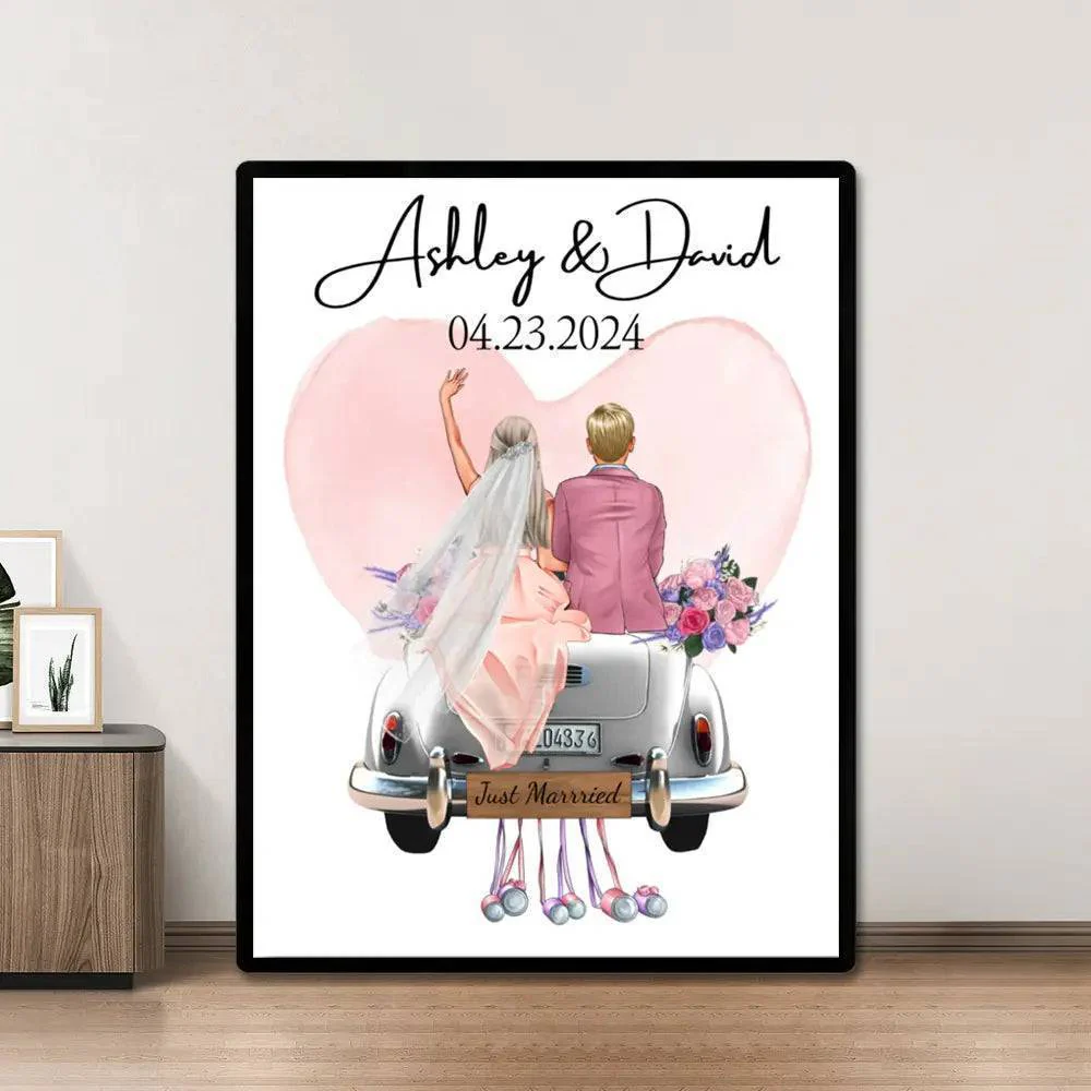 Newlyweds' Blissful Journey - 'Just Married' Personalized Poster or Canvas with Wedding Date - Image 2