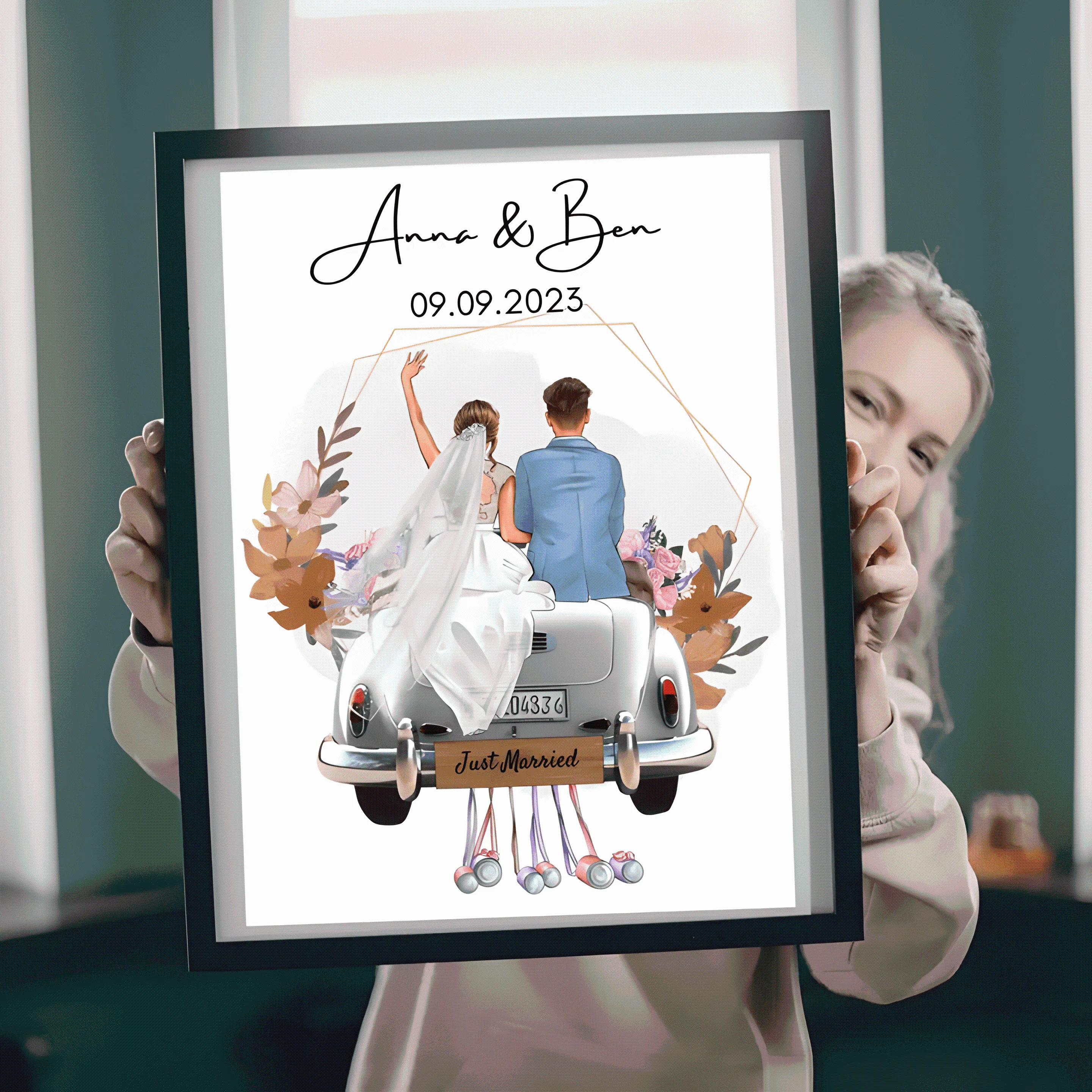 Newlyweds' Blissful Journey - 'Just Married' Personalized Poster or Canvas with Wedding Date - Image 4