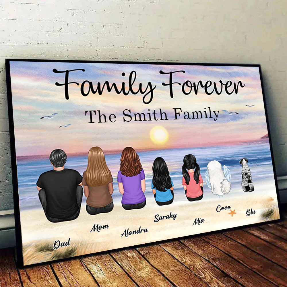 Retro Vintage Family Sitting Beach Landscape Personalized Horizontal Poster or Canvas2 - Image 2