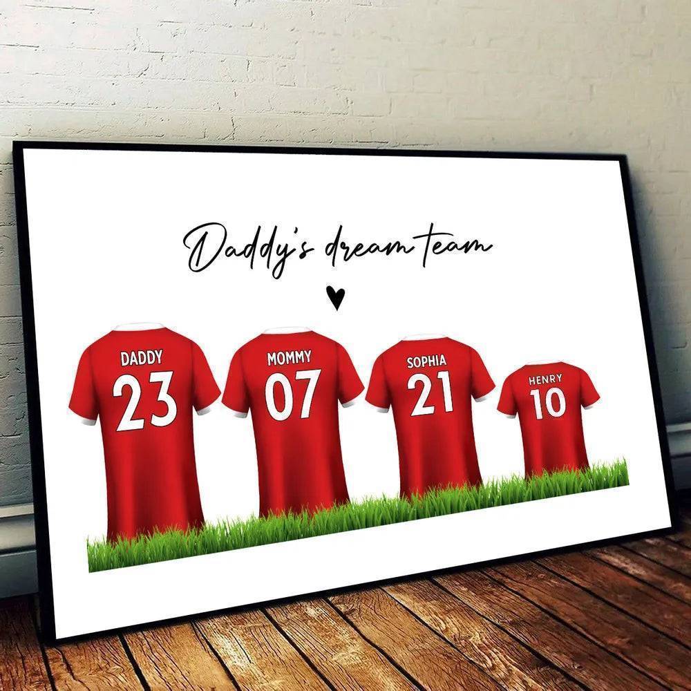 Daddy’s Dream Team Personalized Poster – Custom Soccer Jerseys Family Wall Art – Creative Father’s Day Gift - Image 3