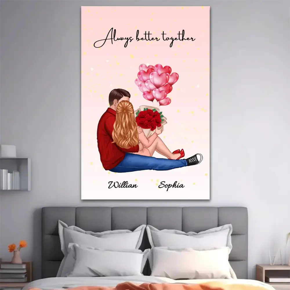 "Love's Embrace - Personalized Canvas with Hearts, Celebrating Togetherness and Romance" - Image 2
