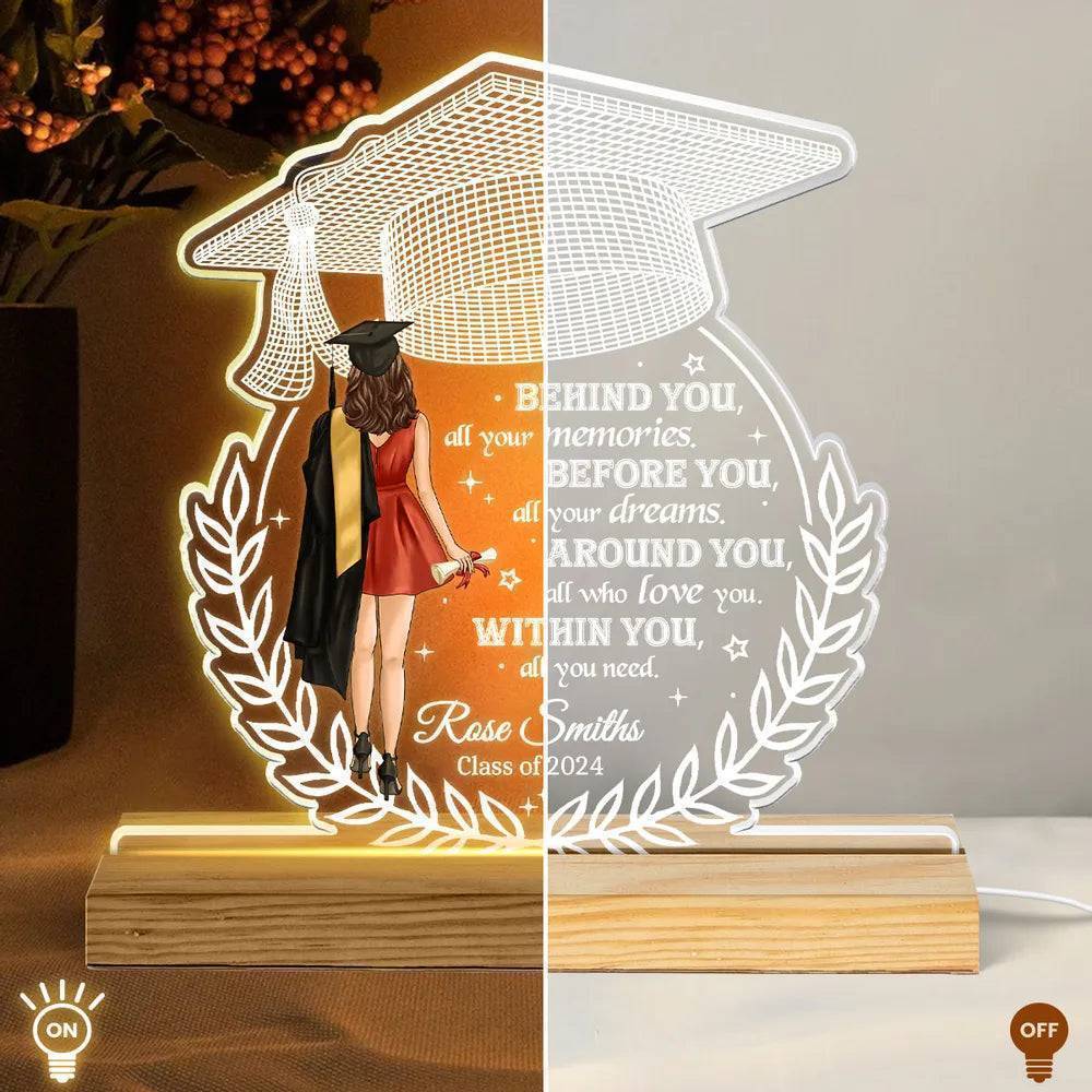 "Personalized 'Behind You All Your Memories' Graduation Gift Custom Shape Warm LED Night Light Plaque" - Image 4
