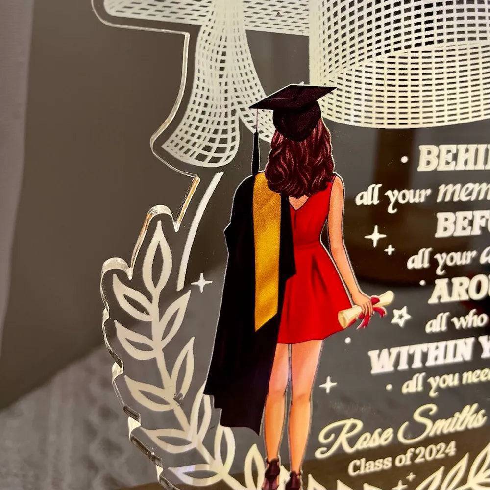 "Personalized 'Behind You All Your Memories' Graduation Gift Custom Shape Warm LED Night Light Plaque" - Image 5