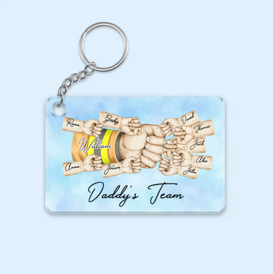 “Daddy's Dream Team” - Personalized Fist Bump Acrylic Or Wooden Keychain- Ideal Father's Day Gift - Image 2