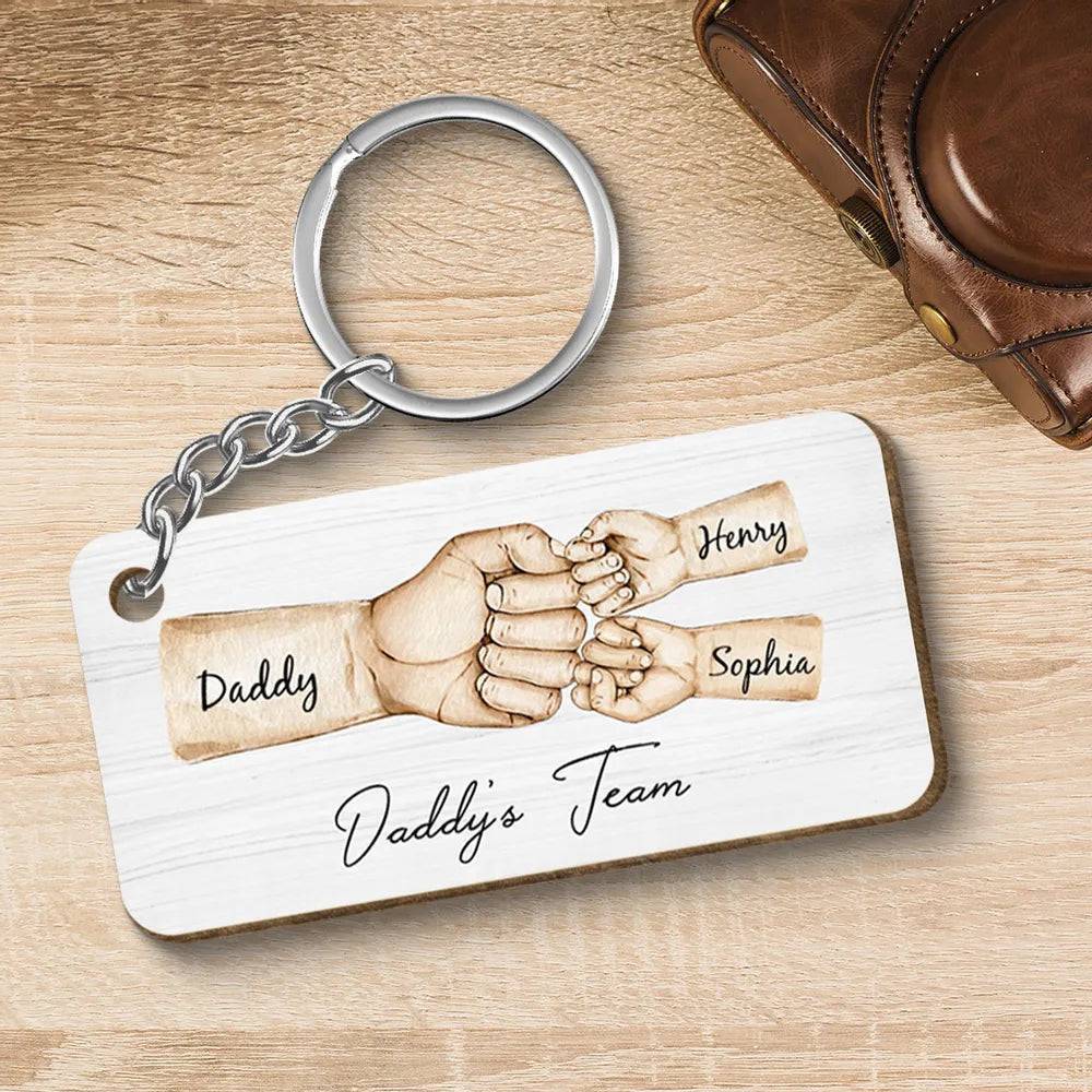 “Daddy's Dream Team” - Personalized Fist Bump Acrylic Or Wooden Keychain- Ideal Father's Day Gift - Image 9
