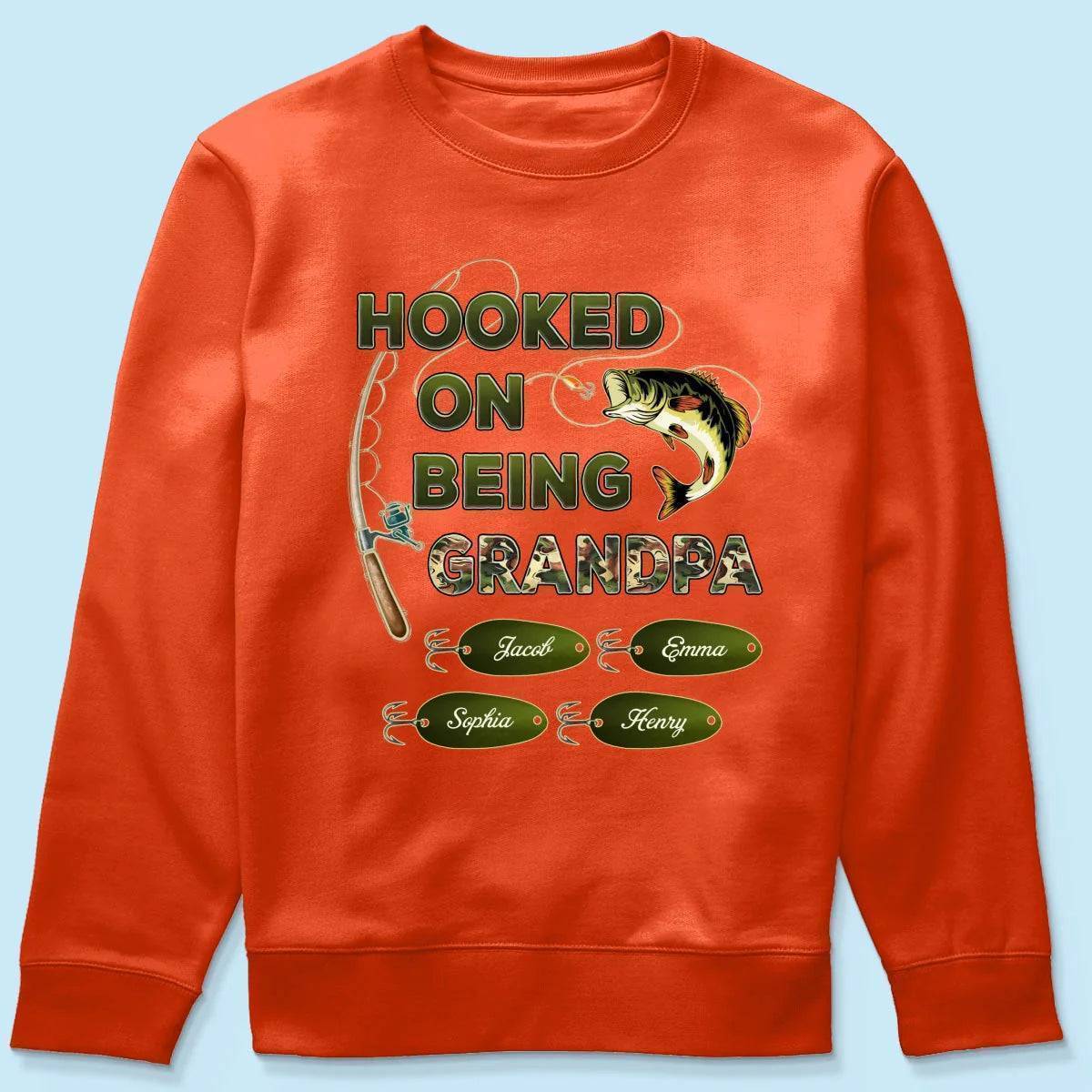 "Personalized Grandpa Fishing T-Shirt/Hoodie - Hooked on Being Grandpa - Ideal Father's Day or Birthday Gift" - Image 10