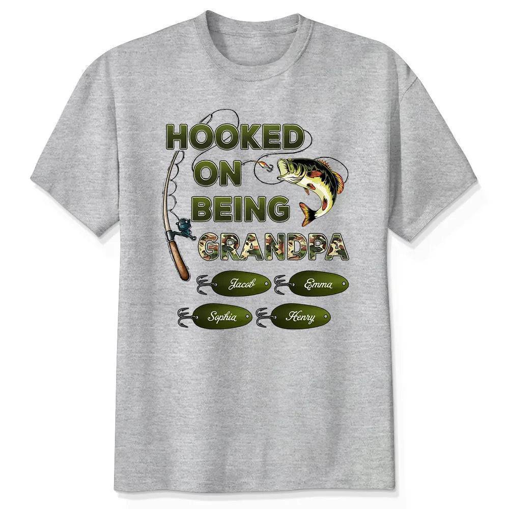 "Personalized Grandpa Fishing T-Shirt/Hoodie - Hooked on Being Grandpa - Ideal Father's Day or Birthday Gift" - Image 11