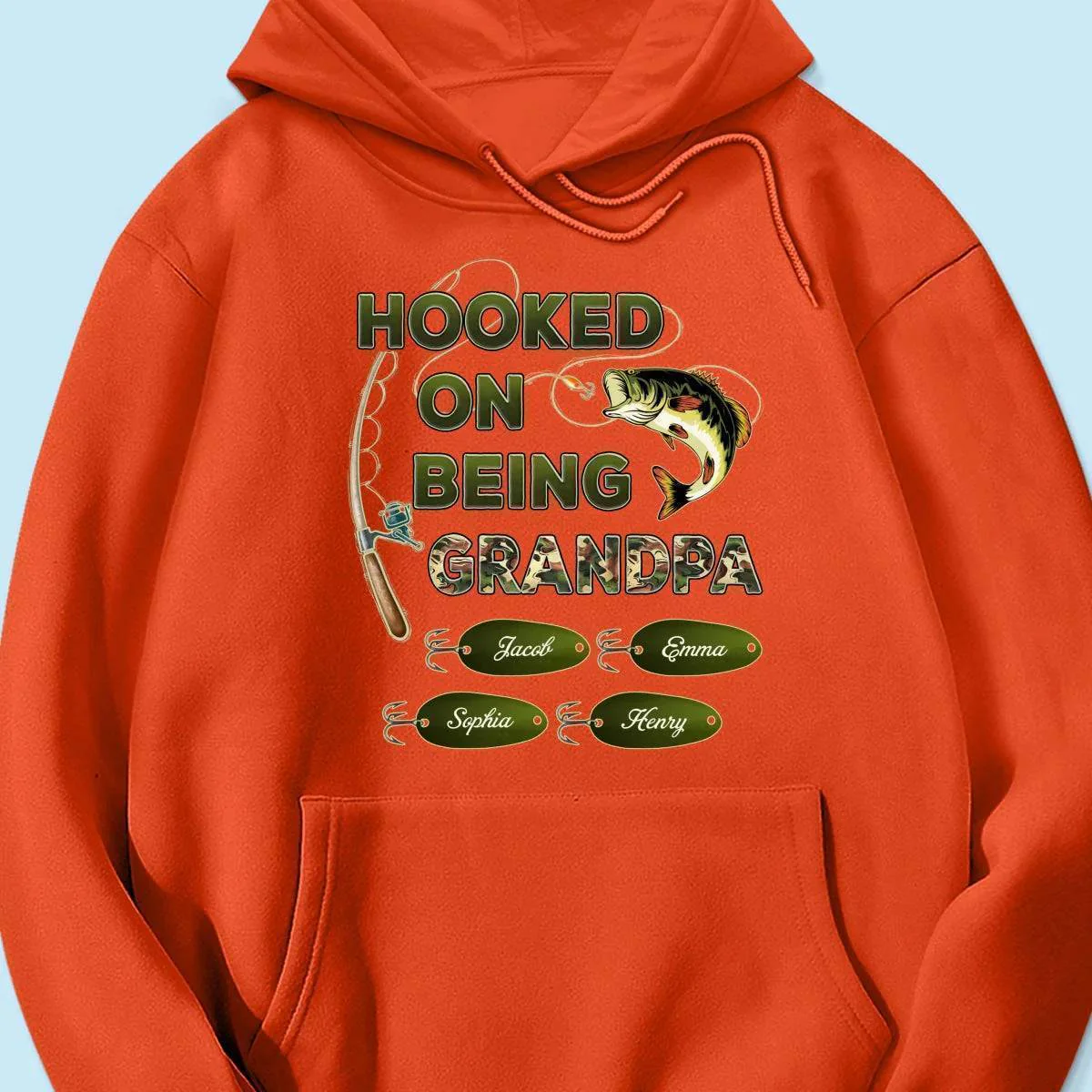 "Personalized Grandpa Fishing T-Shirt/Hoodie - Hooked on Being Grandpa - Ideal Father's Day or Birthday Gift" - Image 12