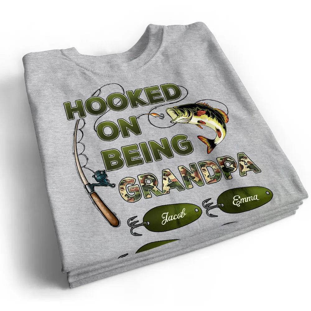 "Personalized Grandpa Fishing T-Shirt/Hoodie - Hooked on Being Grandpa - Ideal Father's Day or Birthday Gift" - Image 13