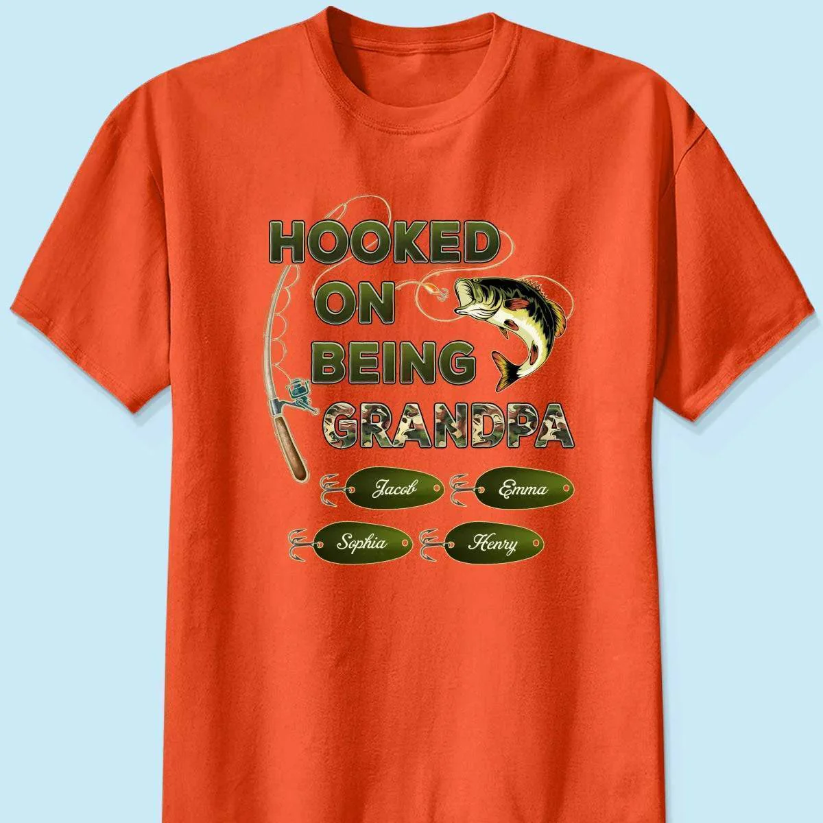 "Personalized Grandpa Fishing T-Shirt/Hoodie - Hooked on Being Grandpa - Ideal Father's Day or Birthday Gift" - Image 14