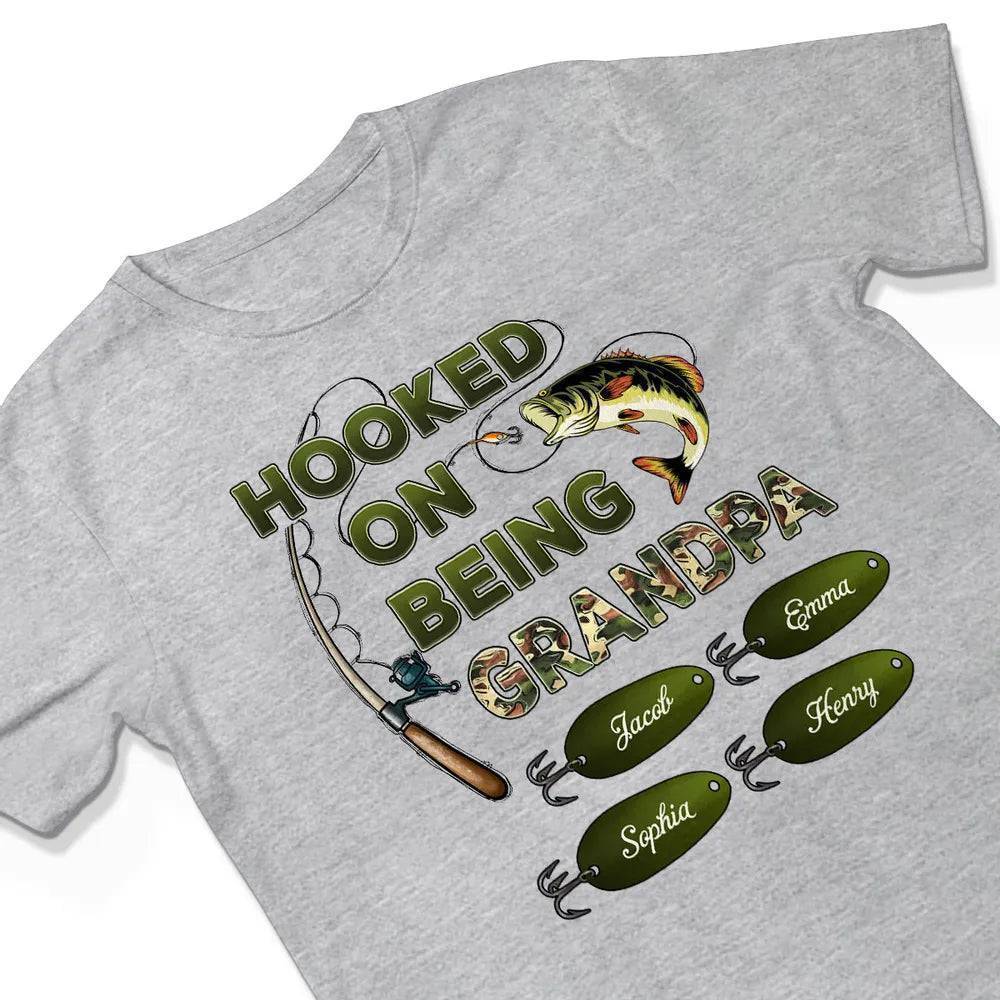 "Personalized Grandpa Fishing T-Shirt/Hoodie - Hooked on Being Grandpa - Ideal Father's Day or Birthday Gift" - Image 15