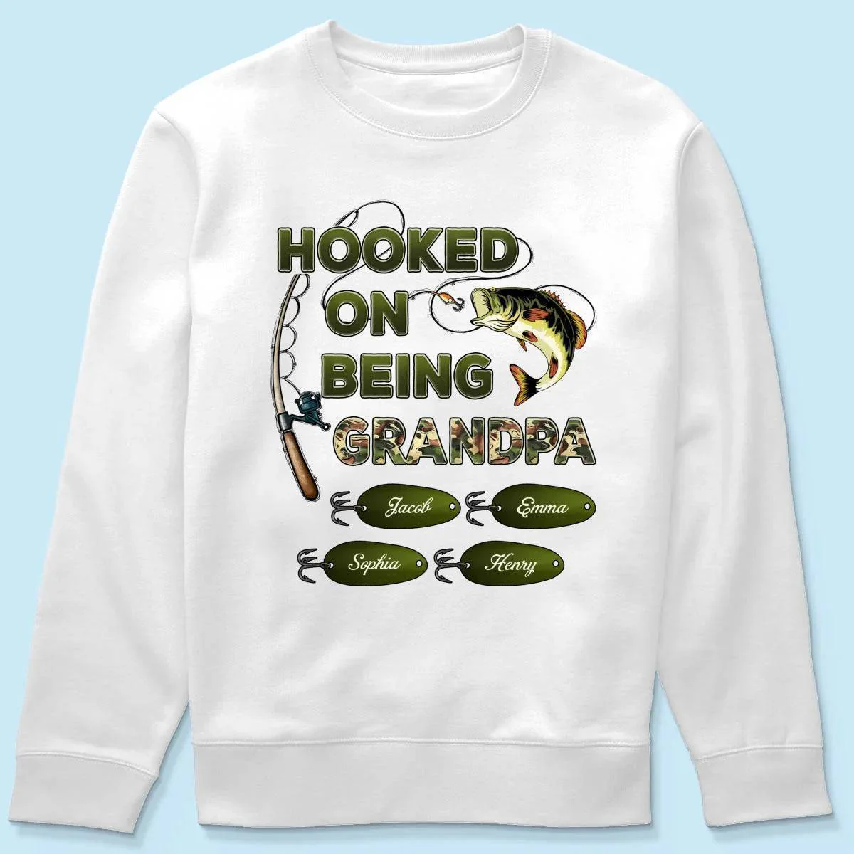 "Personalized Grandpa Fishing T-Shirt/Hoodie - Hooked on Being Grandpa - Ideal Father's Day or Birthday Gift" - Image 16