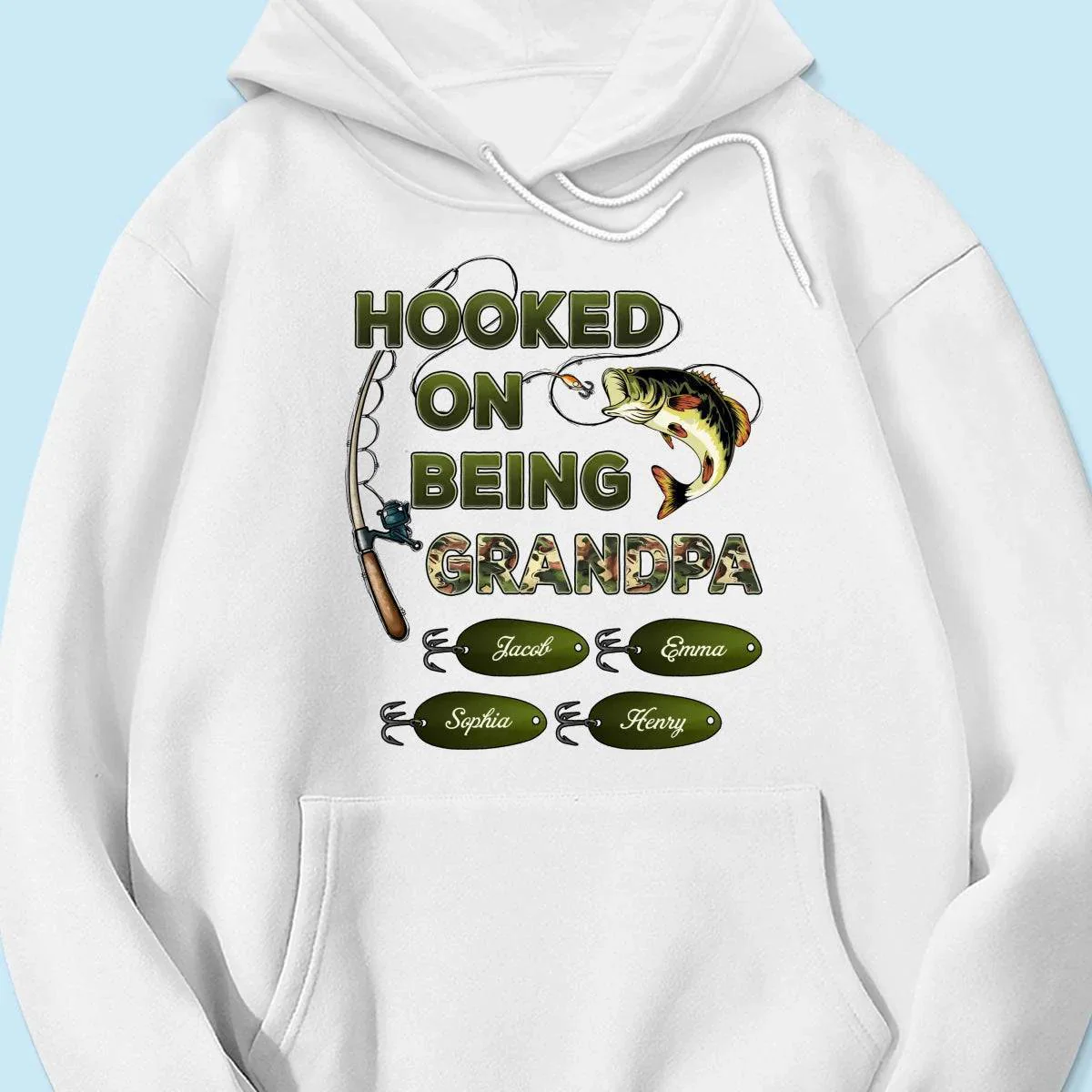 "Personalized Grandpa Fishing T-Shirt/Hoodie - Hooked on Being Grandpa - Ideal Father's Day or Birthday Gift" - Image 18